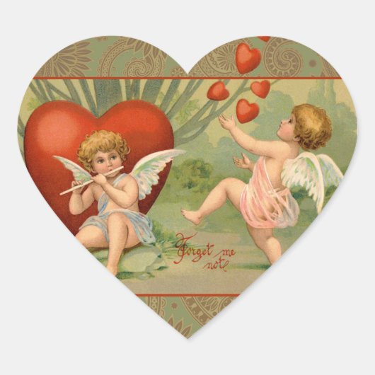 Valentijn Cupids Love Antiek Vintage Hart Sticker (Voorkant)