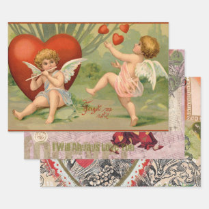 Valentijn Cupids Love Antiek Vintage Inpakpapier Vel