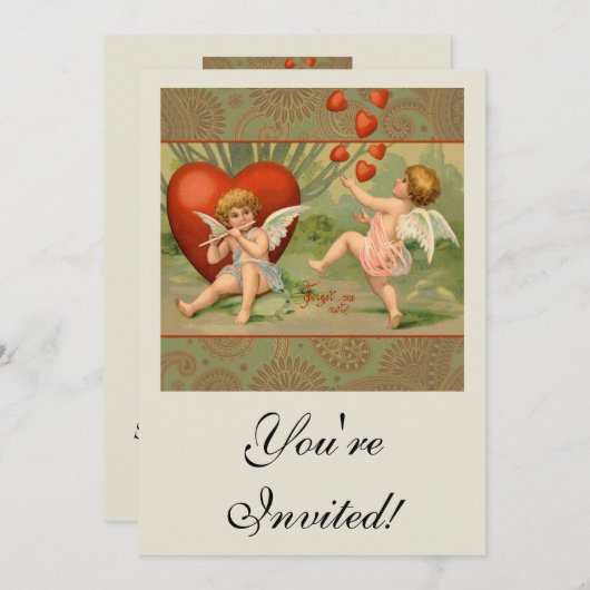 Valentijn Cupids Love Antiek Vintage Kaart (Voorkant / Achterkant)