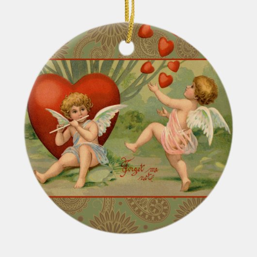 Valentijn Cupids Love Antiek Vintage Keramisch Ornament (Voorkant)