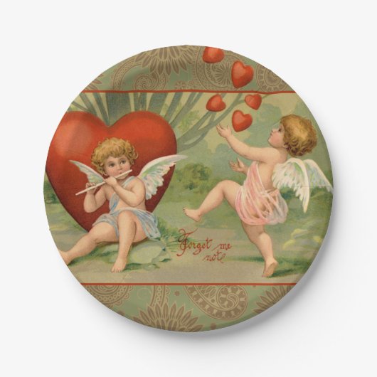 Valentijn Cupids Love Antiek Vintage Papieren Bordje (Voorkant)