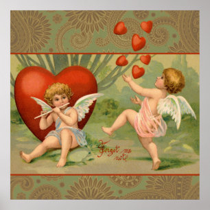 Valentijn Cupids Love Antiek Vintage Poster