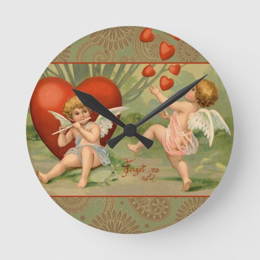 Valentijn Cupids Love Antiek Vintage Ronde Klok (Voorkant)