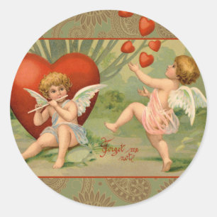 Valentijn Cupids Love Antiek Vintage Ronde Sticker