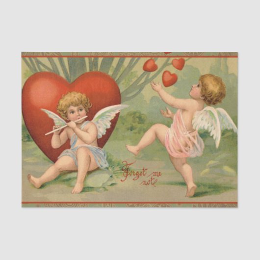 Valentijn Cupids Love Antiek Vintage Tissuepapier (Voorkant)