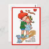  Valentijn Cute Girl & Boy met Dog Briefkaart (Voorkant / Achterkant)