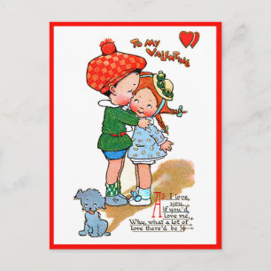 Valentijn Cute Girl & Boy met Dog Briefkaart