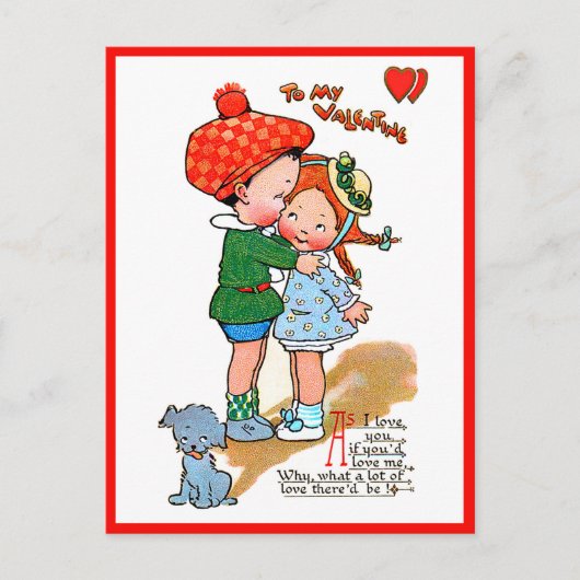  Valentijn Cute Girl & Boy met Dog Briefkaart (Voorkant)