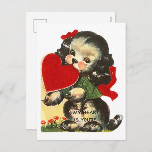 Valentijn  Cute Puppy and Heart Feestdagenkaart (Voorkant / Achterkant)