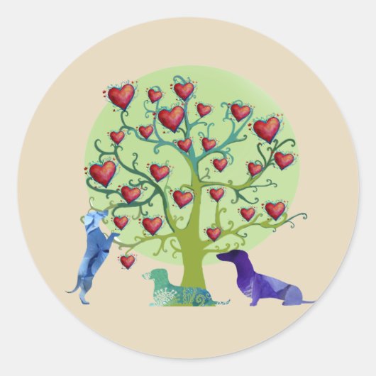Valentijn Dachshund Hearts Garden Classic Sticker (Voorkant)