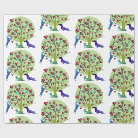 Valentijn Dachshund Hearts Glossy Wrapping Papier (Vlak)