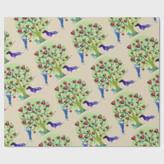 Valentijn Dachshund Hearts Matte Wrapping Paper Cadeaupapier (Vlak)