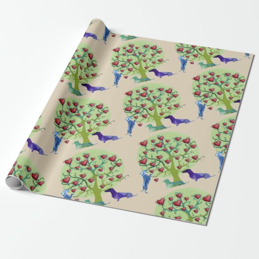 Valentijn Dachshund Hearts Matte Wrapping Paper Cadeaupapier (Uitgerold)