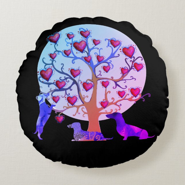 Valentijn Dachshund Hearts Round-werpen kussen (Voorkant)