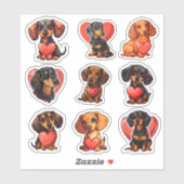 Valentijn Dachshund hondenset van 9 stickers (Vel)