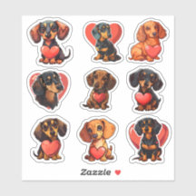 Valentijn Dachshund hondenset van 9 stickers
