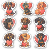 Valentijn Dachshund hondenset van 9 stickers (Voorkant)