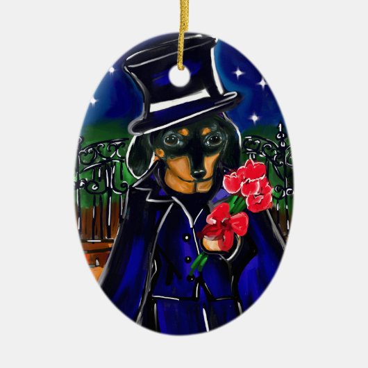 VALENTIJN DACHSHUND KERAMISCH ORNAMENT (Voorkant)