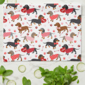 Valentijn Dachshund Kitchen Towel Theedoek (Gevouwen)