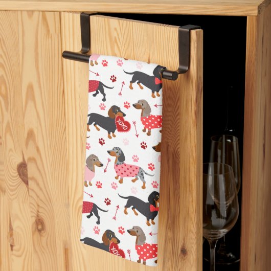 Valentijn Dachshund Kitchen Towel Theedoek (Derde Gevouwen)