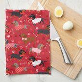 Valentijn Dachshund Kitchen Towel Theedoek (Quarter Fold)