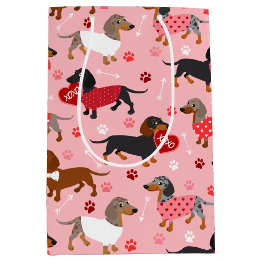 Valentijn Dachshund Medium Gift Bag Cadeauzakje (Voorkant)