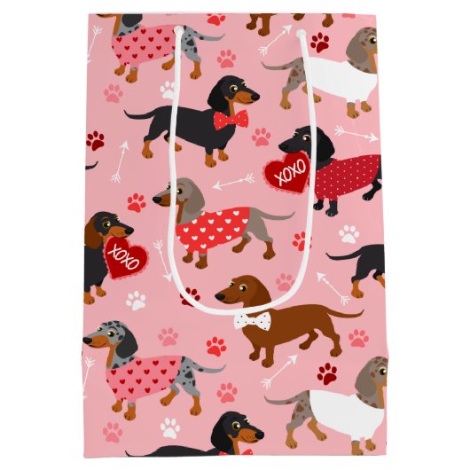Valentijn Dachshund Medium Gift Bag Medium Cadeauzakje (Achterkant)