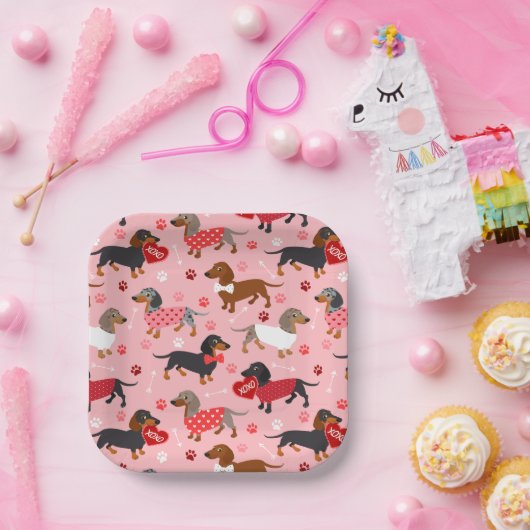 Valentijn Dachshund Papieren Borden Papieren Bordje (Feest)