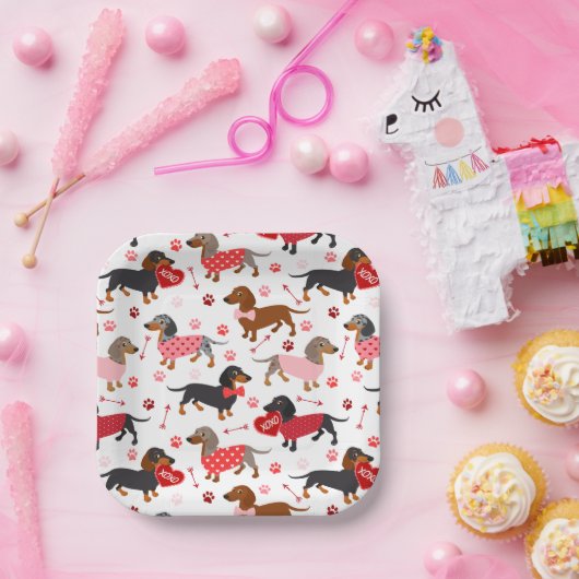 Valentijn Dachshund Papieren Bordje (Feest)