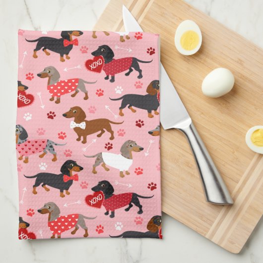 Valentijn Dachshund Theedoek (Quarter Fold)