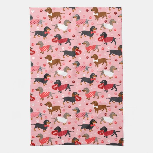 Valentijn Dachshund Theedoek (Verticaal)