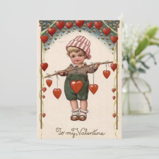  Valentijn Dag Boy met hart Feestdagenkaart (Staand voorkant)