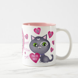 Valentijn Dag Kat Aangepaste foto- en tekstMok Tweekleurige Koffiemok