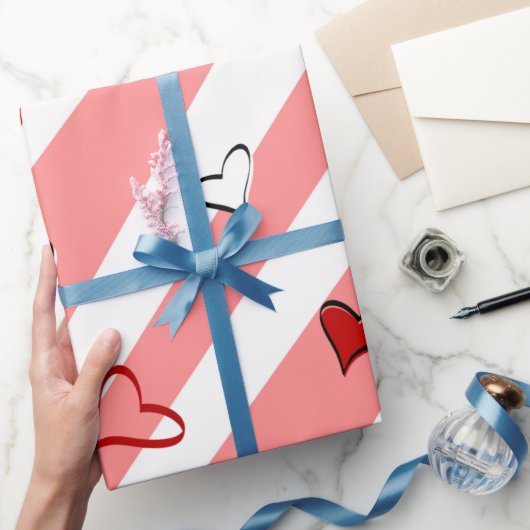 Valentijn dag liefde hart en roze lijn cadeaupapier (Geschenken)