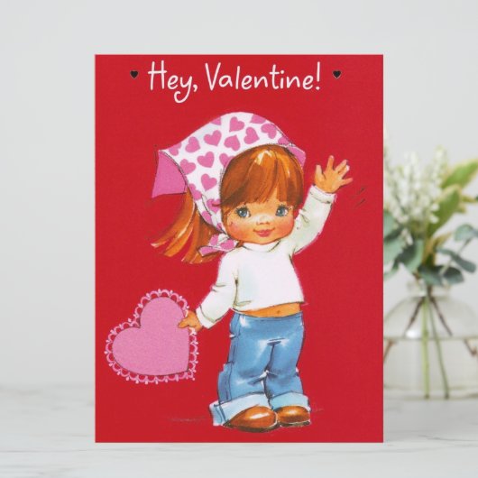  Valentijn-dagmeisje met hart Feestdagenkaart (Staand voorkant)