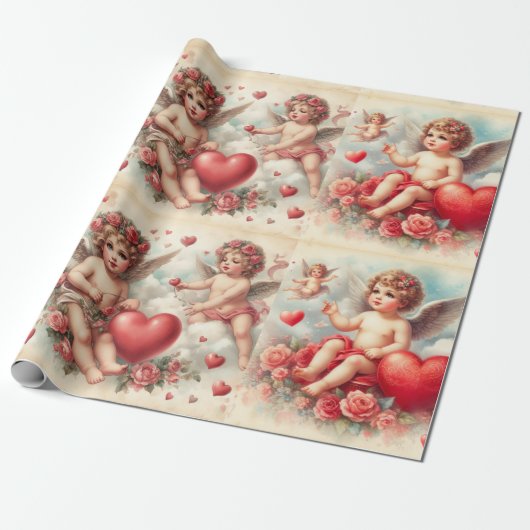 Valentijn 'Day Cherub Pattern Wrapping Papier (Uitgerold)