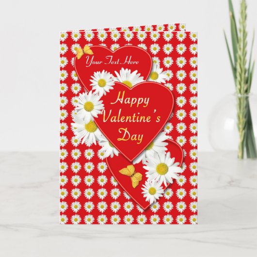 Valentijn Day Daisies and Hearts Card Feestdagen Kaart (Voorkant)