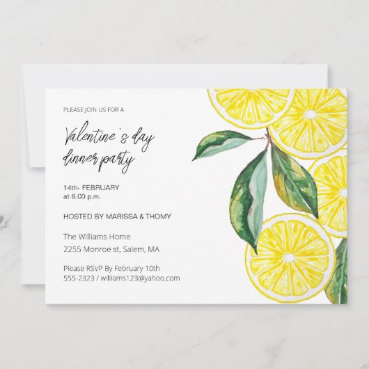 Valentijn Day Dinner Lemon Party Waterverf Feestdagenkaart (Voorkant)