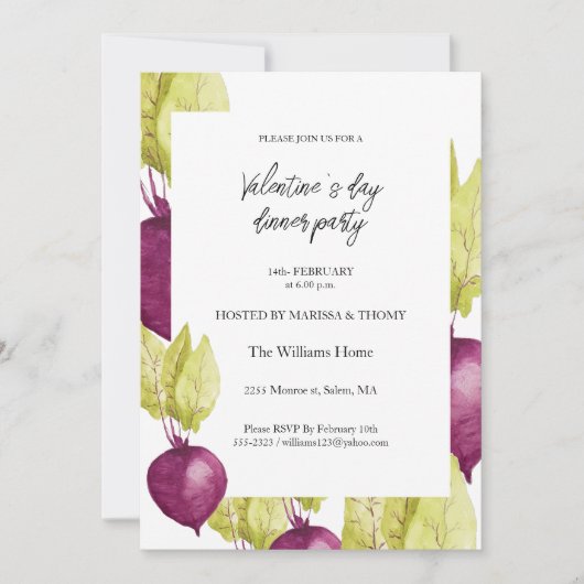 Valentijn Day Dinner Party Waterverf Bettroot Feestdagenkaart (Voorkant)