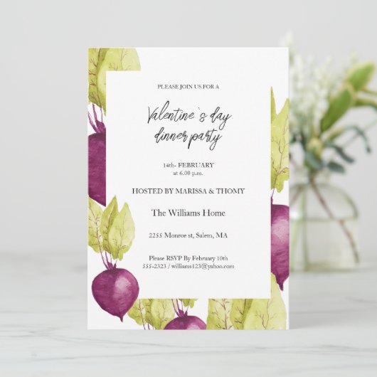 Valentijn Day Dinner Party Waterverf Bettroot Feestdagenkaart (Staand voorkant)