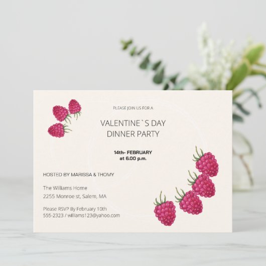 Valentijn Day Dinner Party Waterverf Raspberry Feestdagenkaart (Staand voorkant)