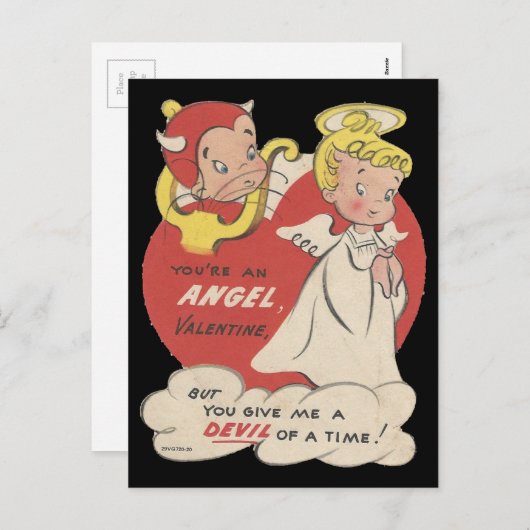 Valentijn Devil en Angel Feestdagenkaart (Voorkant / Achterkant)