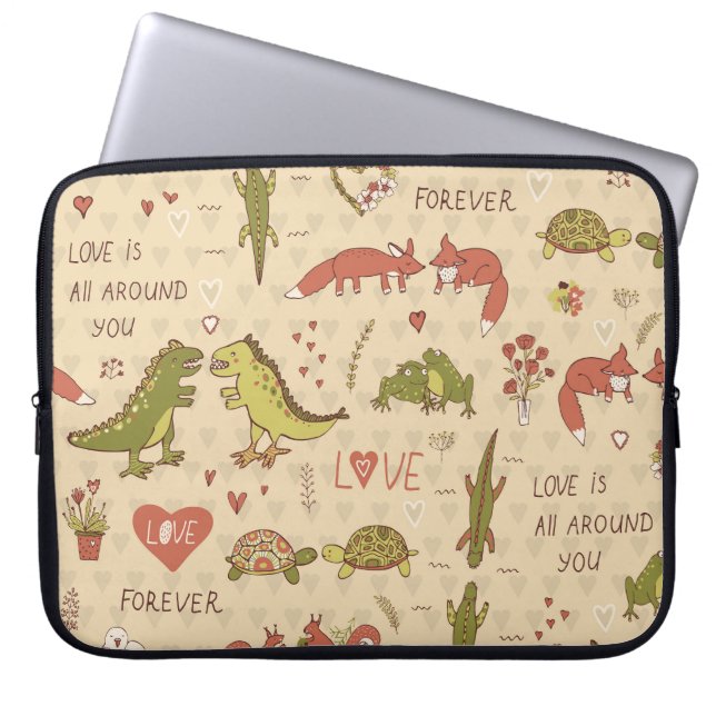 Valentijn Dier Hand-getrokken Print Laptop Sleeve (Voorkant)