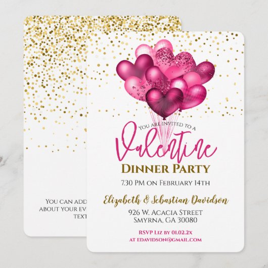 Valentijn Dinner Party Uitnodiging (Voorkant / Achterkant)