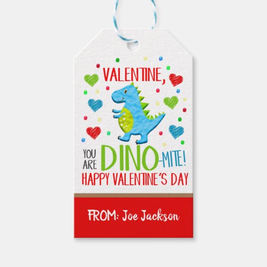 Valentijn Dinosaur Gift Label Cadeaulabel (Voorkant)