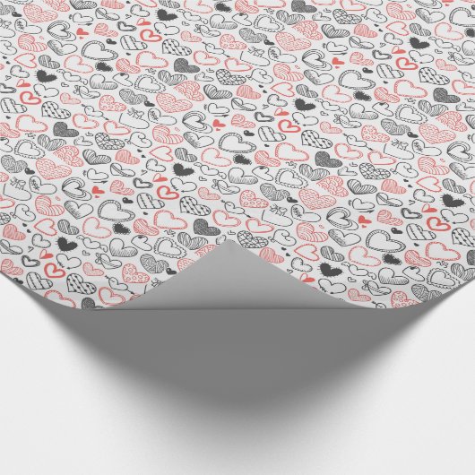 Valentijn doedle harten rode en zwarte hipster cadeaupapier (Hoek)