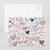 Valentijn doedle harten rode en zwarte hipster feestdagenkaart (Voorkant / Achterkant)