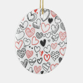 Valentijn doedle harten rode en zwarte hipster keramisch ornament (Rechts)
