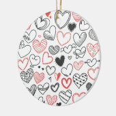 Valentijn doedle harten rode en zwarte hipster keramisch ornament (Links)
