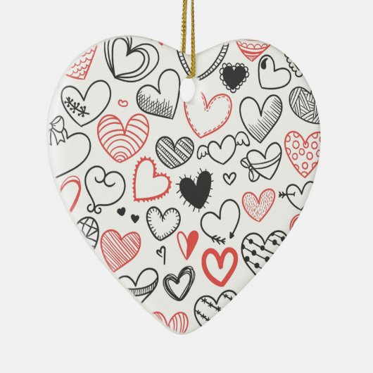 Valentijn doedle harten rode en zwarte hipster keramisch ornament (Rechts)